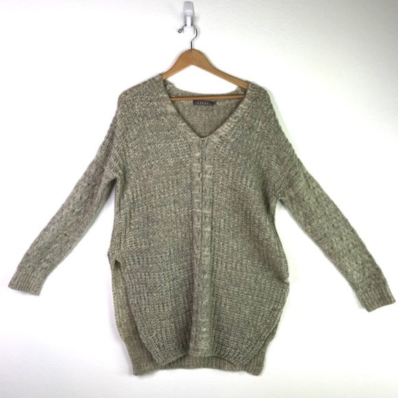 e.ssue Sweaters - E.SSUE Knit V-Neck Oversized Tunic Sweater